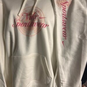 Nike White Hoodie and Pants with Pink Sportswear Logo